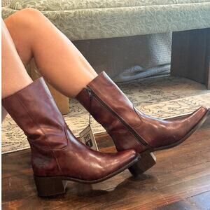 Frye Vintage Rush Brown Leather Almond Toe Mid Calf Boots 8